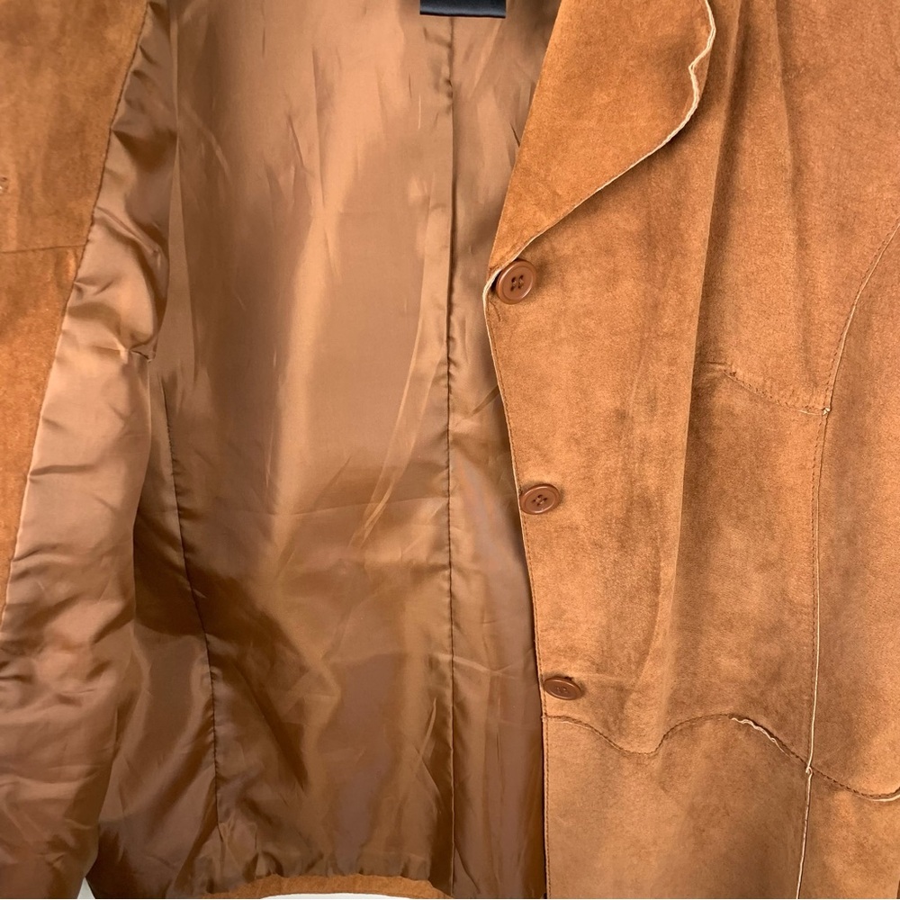 Brandon Thomas Brown Suede Leather Jacket Womens Large Button Up Collared Y2K - Picture 5 of 11